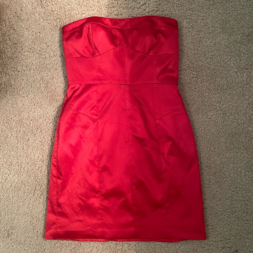 Red satin sheath dress